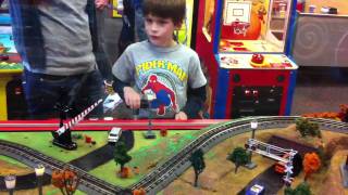 Driving the train at Chuck E Cheese Driving the train at Chuck E Cheese