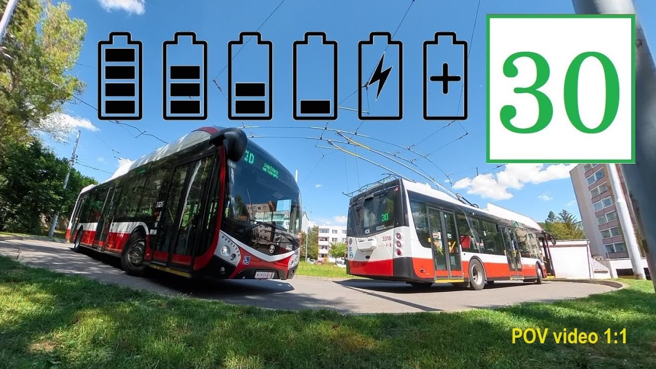 Linka 30 s parciálním trolejbusem ze Soběšic do Bystrce; POV, zvuk+video 1:1
