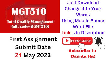 MGT 510 Assignment 1 Solution|24-May-2023| |Total Quality Management| |First Assignment| mgt-510