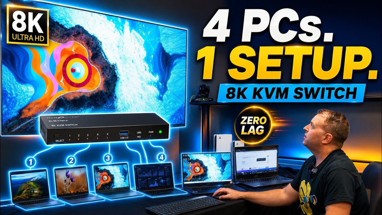 One Keyboard. One Mouse. Control Four PCs | BG-8K-KVM41A