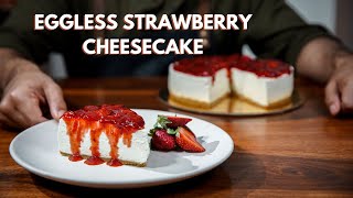 Eggless Strawberry Cheesecake No Oven How To