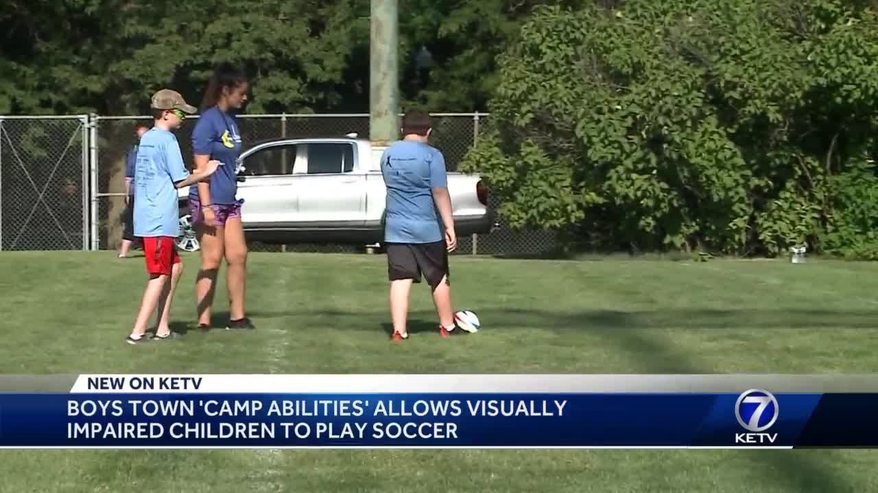 Kids play 'blind soccer' at Camp Abilities