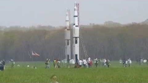 Saturn V scale model rocket launch 480p
