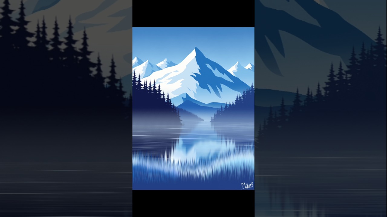 Winter Mountain Landscape | Snowy Mountains Art #digitalart #ibispaintx #artwork #shorts #tutorial