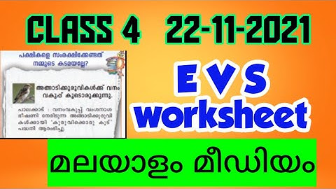 VICTERS CHANNEL STD 4 EVS work sheets on 22/11/2021/Malayalam medium