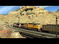 Union Pacific coal train climbs the steep grade of Soldier Summit, Utah with 7 locomotives