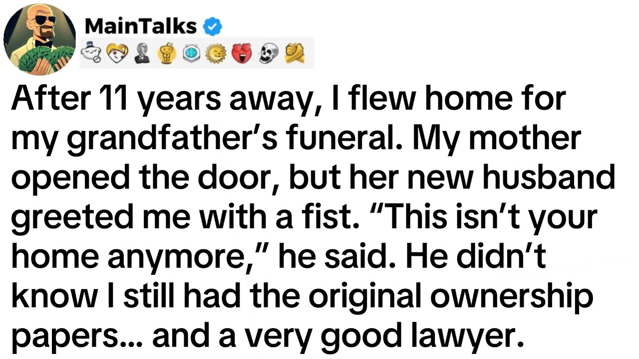 After 11 years away, I flew home for my grandfather’s funeral. My mother opened the door, but her..