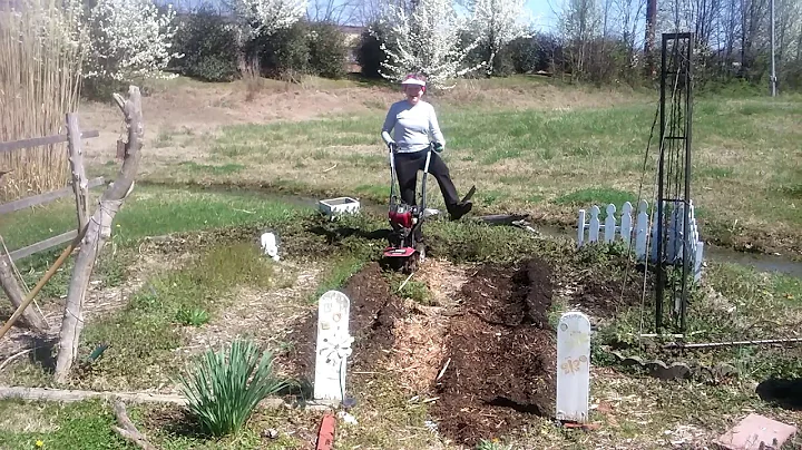 Valerie Bolton Tilling her Vegetable Garden in 2016