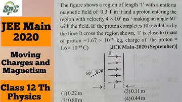 The figure shows a region of length l with a uniform magnetic field of 0.3 T in it and a proton ente