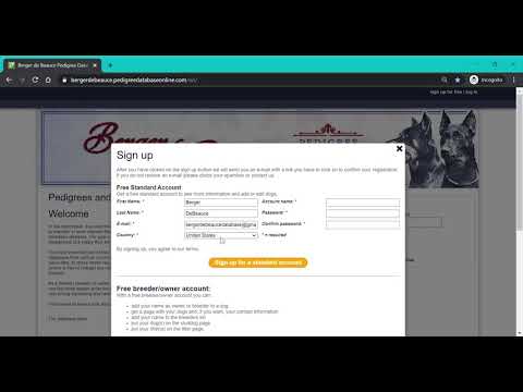 Berger de Beauce Pedigree Database - Creating an Account