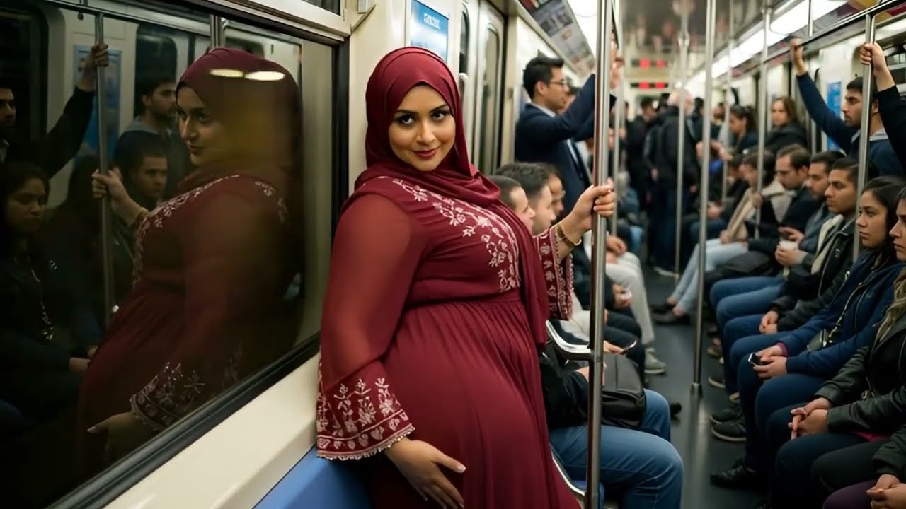 Beautiful hijab-wearing girls in the subway