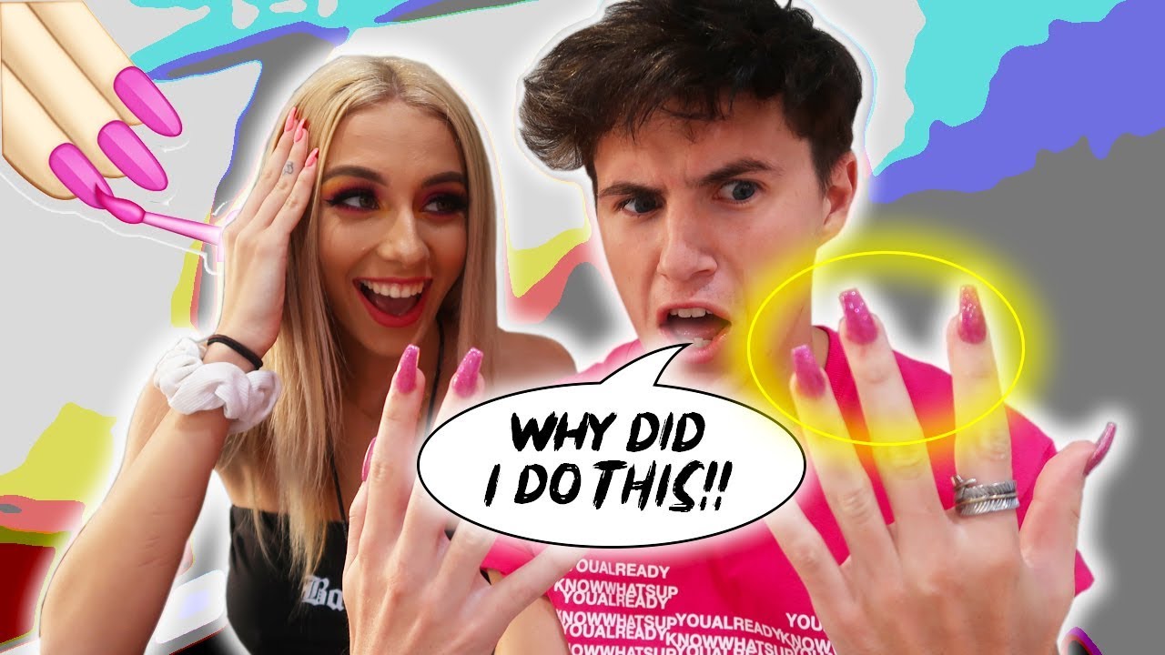 Boyfriend and Girlfriend Get ACRYLIC NAILS For 24 HOURS!! - Challenge