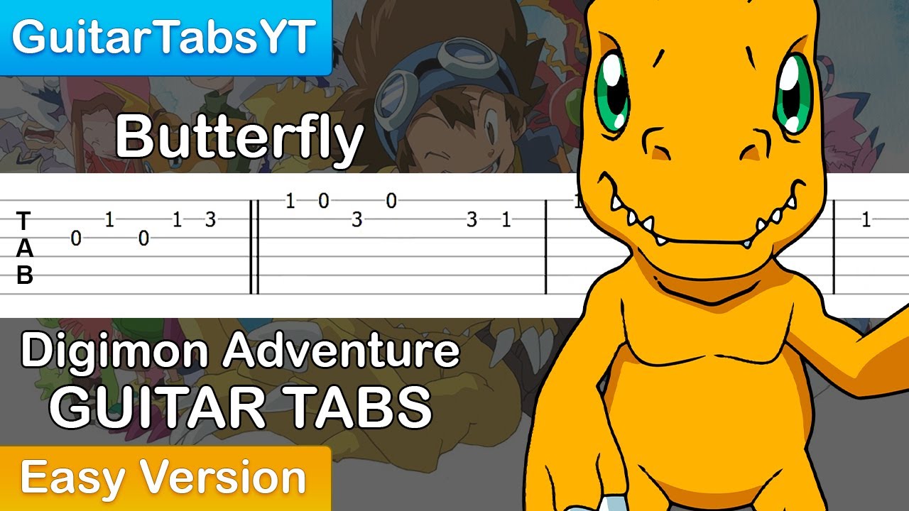 Digimon - Butterfly (Opening 1) Guitar Tutorial | Guitar Lesson + TABS ...