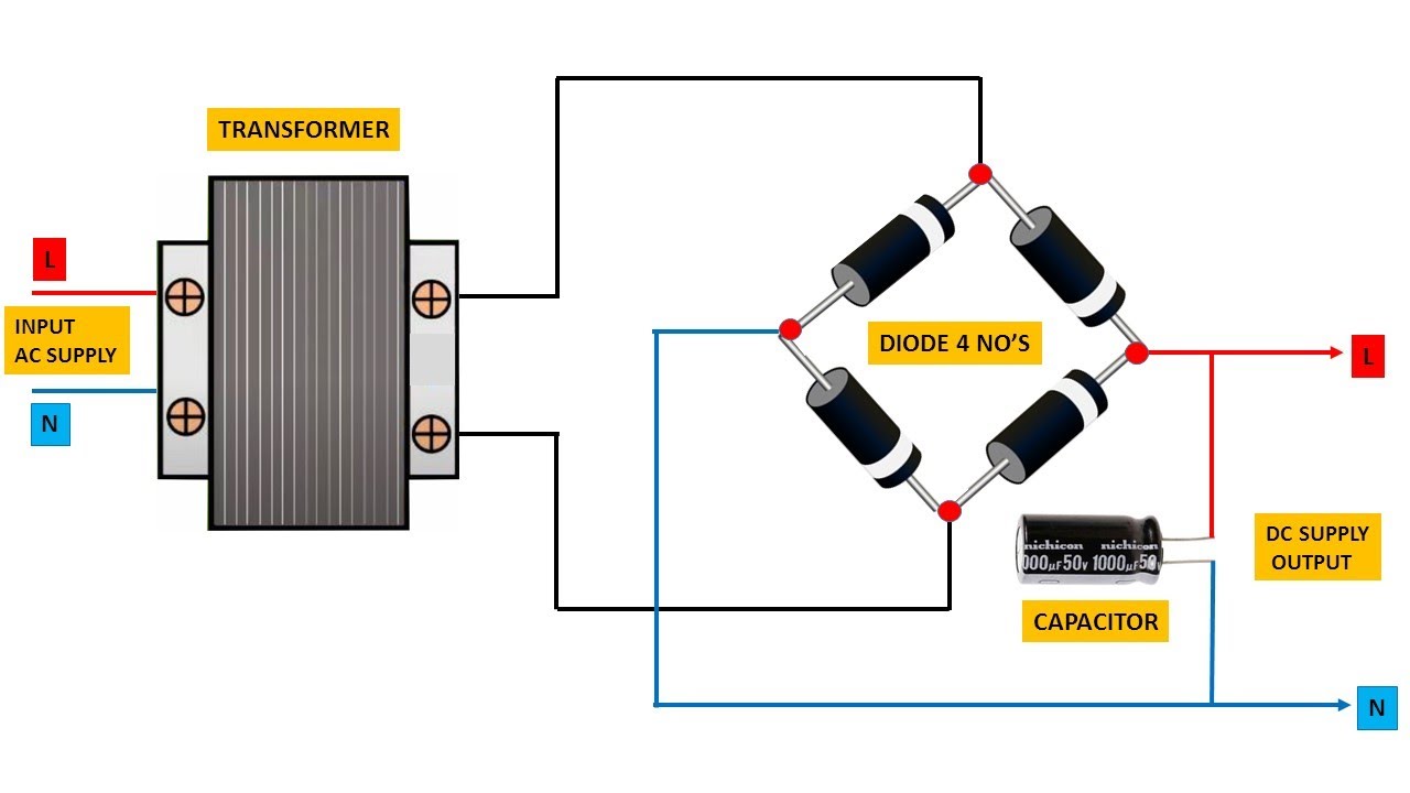 Диод трансформатор. Bridge Rectifier with capacitor.