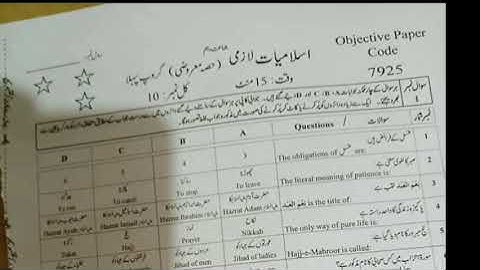 Today 10th Islamiyat Fsd board  group 1 paper mcqs