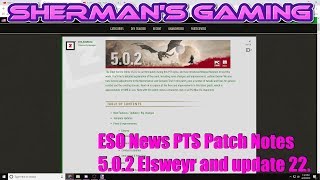 ESO News PTS Patch Notes 5.0.2 Elsweyr and update 22.