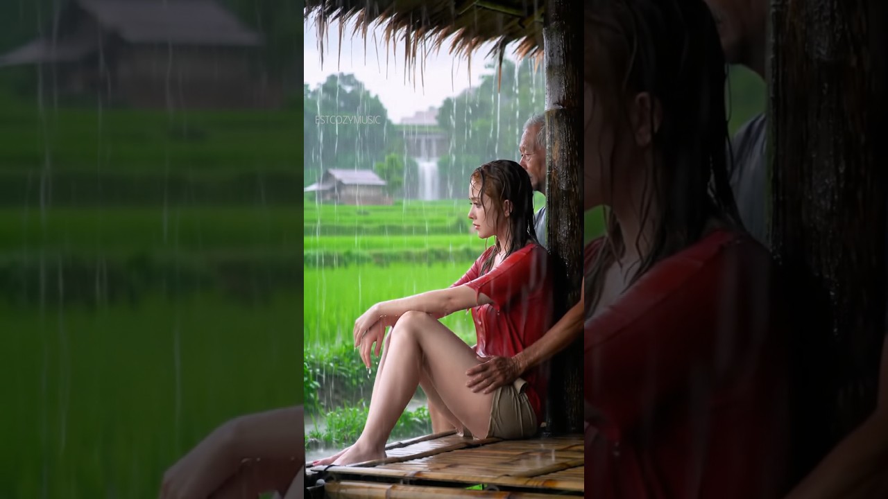 Heavy rain and thunder in quiet village, fall a sleep and relax #short #rain #village #viralshort
