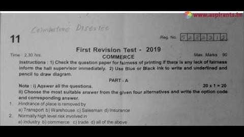 11th Commerce First Revision 2019 - Question Paper (Coimbatore District) | (English Medium)