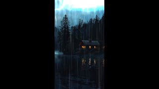 Lulling Rain & Thunder Sounds for Deep Sleep  Shadowy Stormy Night by the Lake in Wooden Shelter