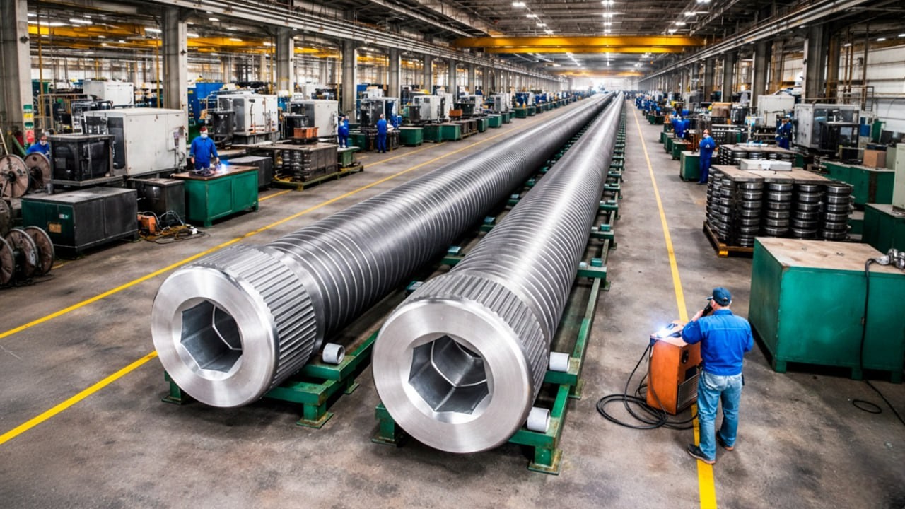 Come vengono prodotti bulloni e dadi giganti in una fabbrica enorme