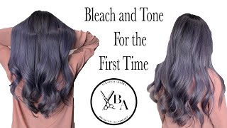 BLEACHED for the FIRST TIME!!! | Ash Lavender Hair coloring | How to tone Hair