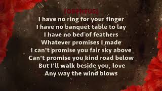 Video thumbnail of "Hadestown Original Broadway Cast - Promises - Lyrics"