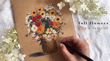 🍂🌼 Whimsical Autumn Bouquet | Colored Pencil Art Tutorial 🖍️🎨