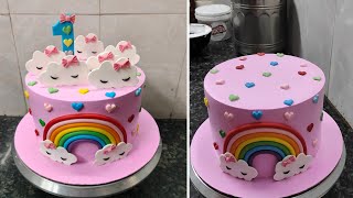 Beautiful 1st Birthday Cake Design For Girls|Girls Birthday Rainbow Cake Strawberry Flavour