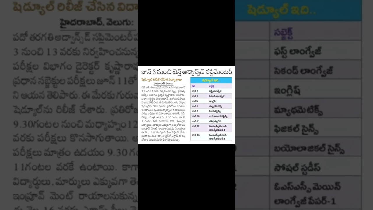 ts 10th class Supplementary Exams Timetable 2025 