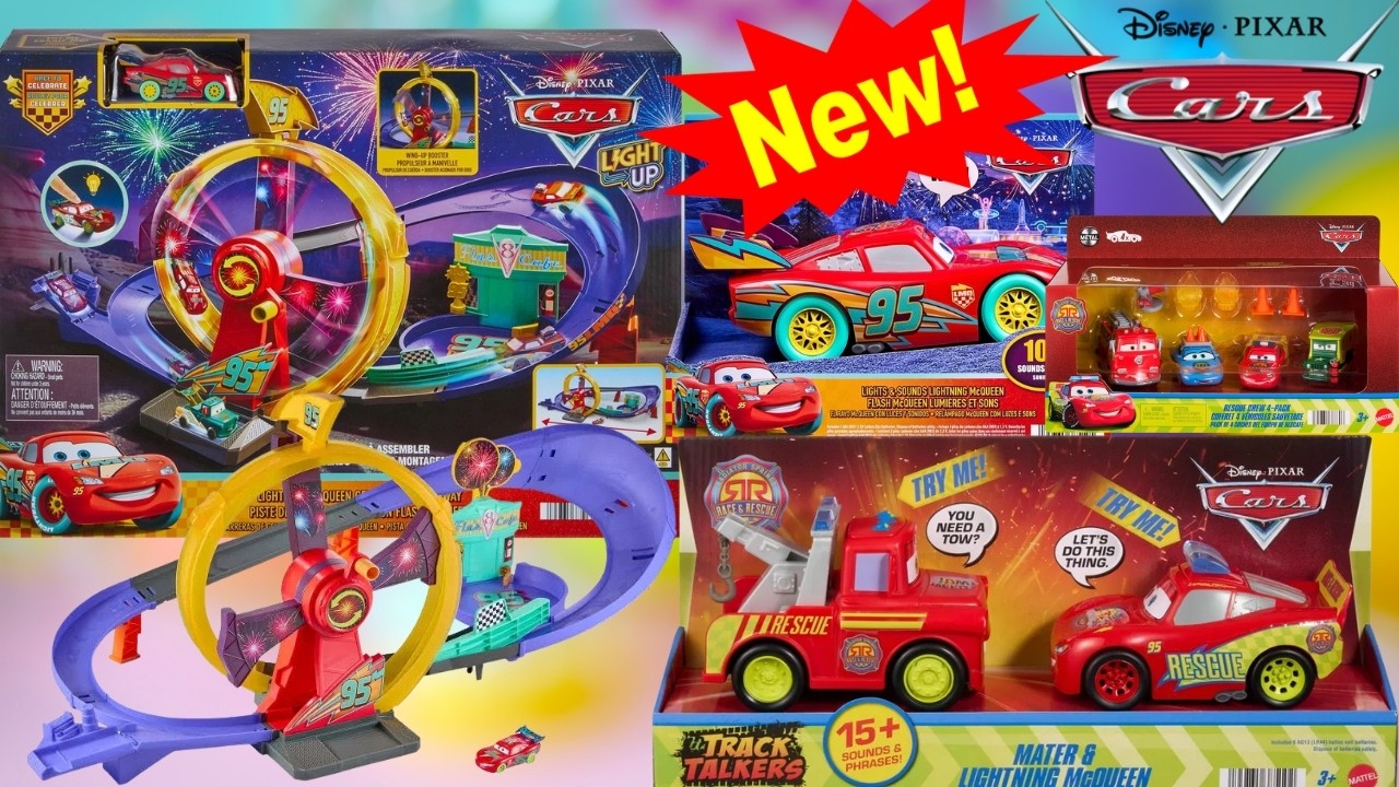 New Glow Lightning McQueen Race Track! Will TALKING MATER Crash?