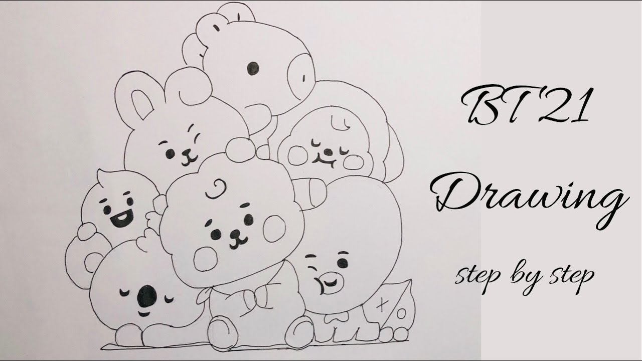 How to draw BT21 characters || step by step easy BT21 drawing || BT21 ...