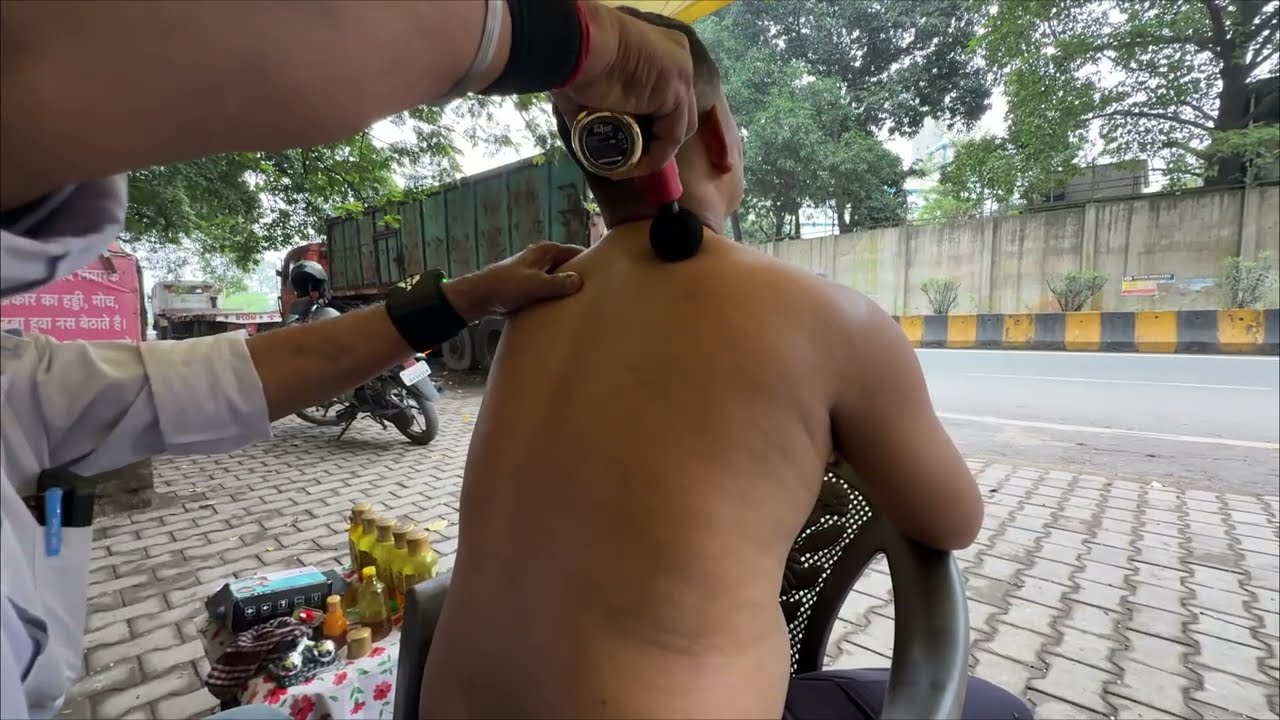Asmr painkiller SHOULDER & BACK massage with FIRE 🔥 Therapy by Indian barber Narsa baba ||#massage 