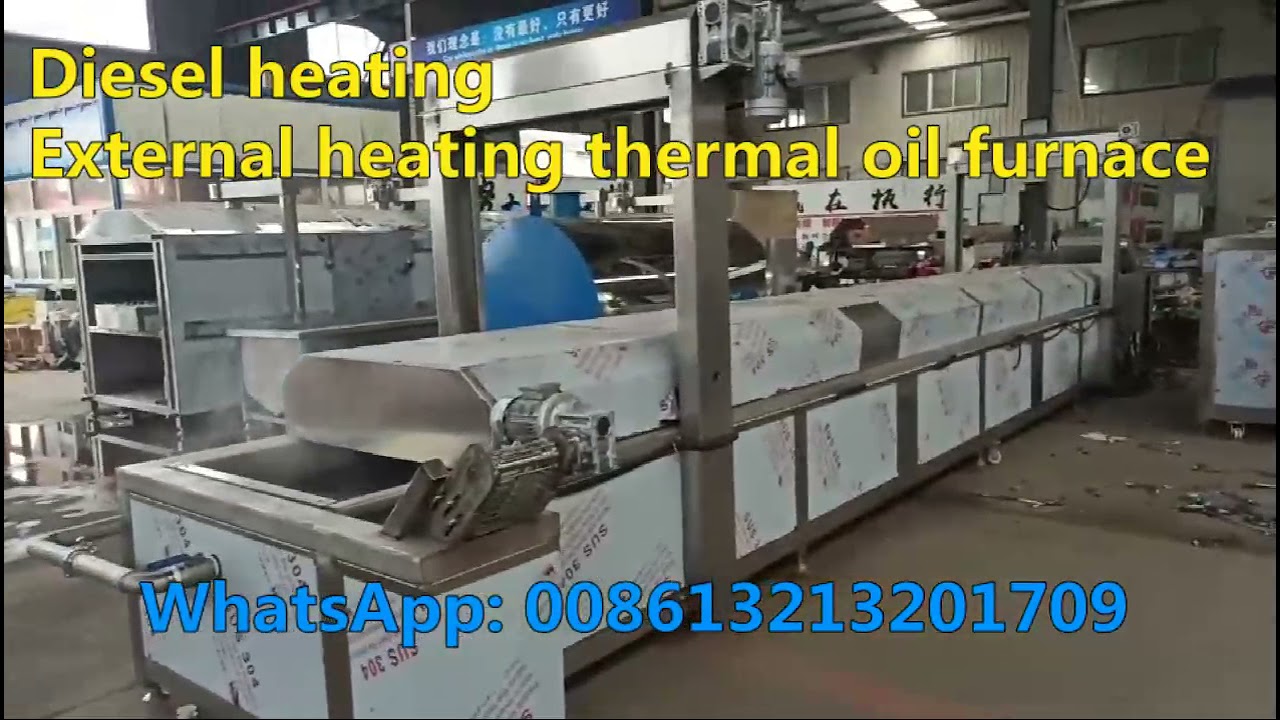 Diesel heating continuous snack frying machine potato chips fryer with external heating oil furnace