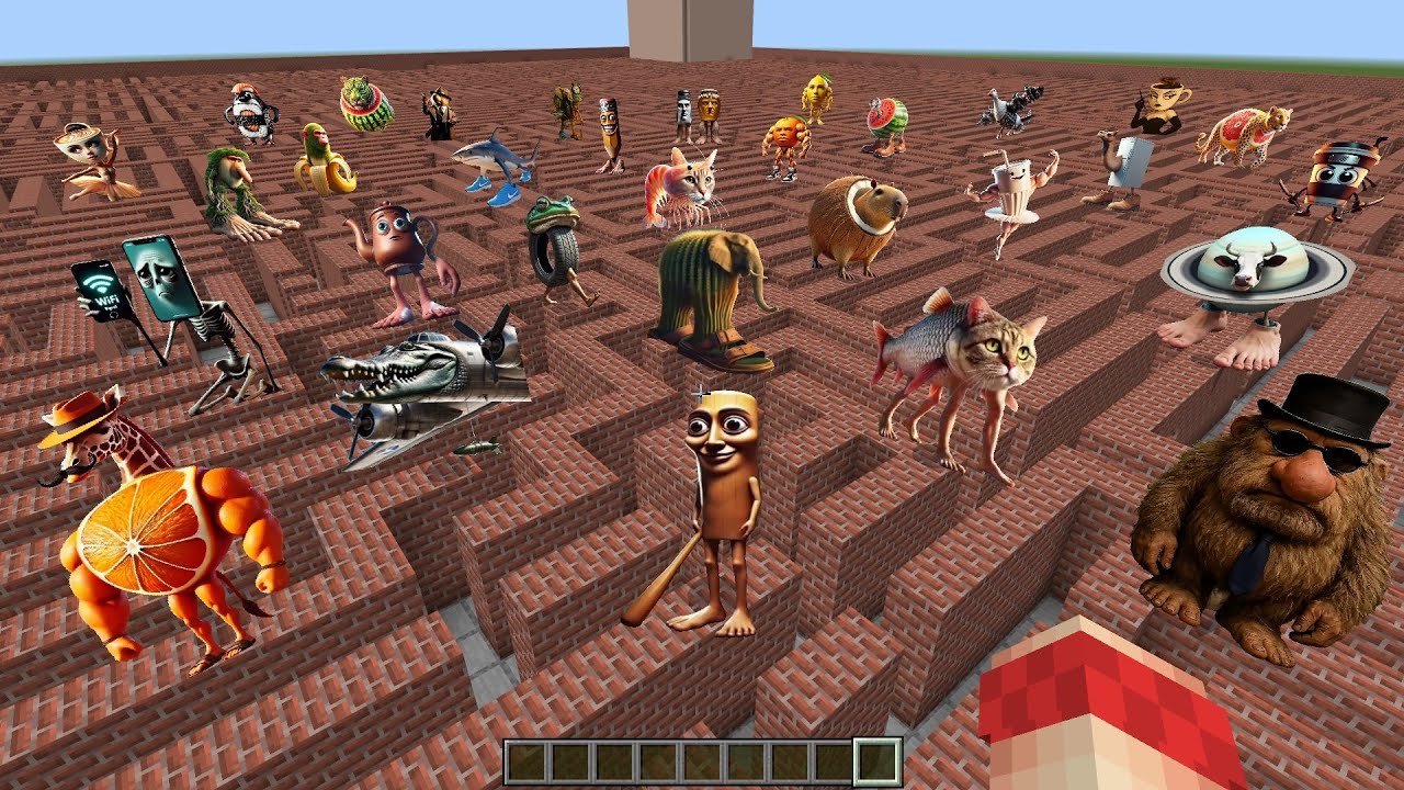 ALL OLD & NEW Cursed Brainrot Nextbots in MINI GMOD MAZE in Minecraft PE