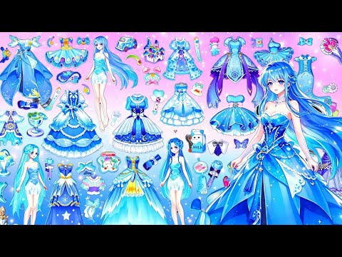 🩵Thiết Kế Vỉ Sticker Hình Dán 3D Hai Lớp Công Chúa Băng Giá Xanh Dương-Sticker Dress Up Princess-DIY