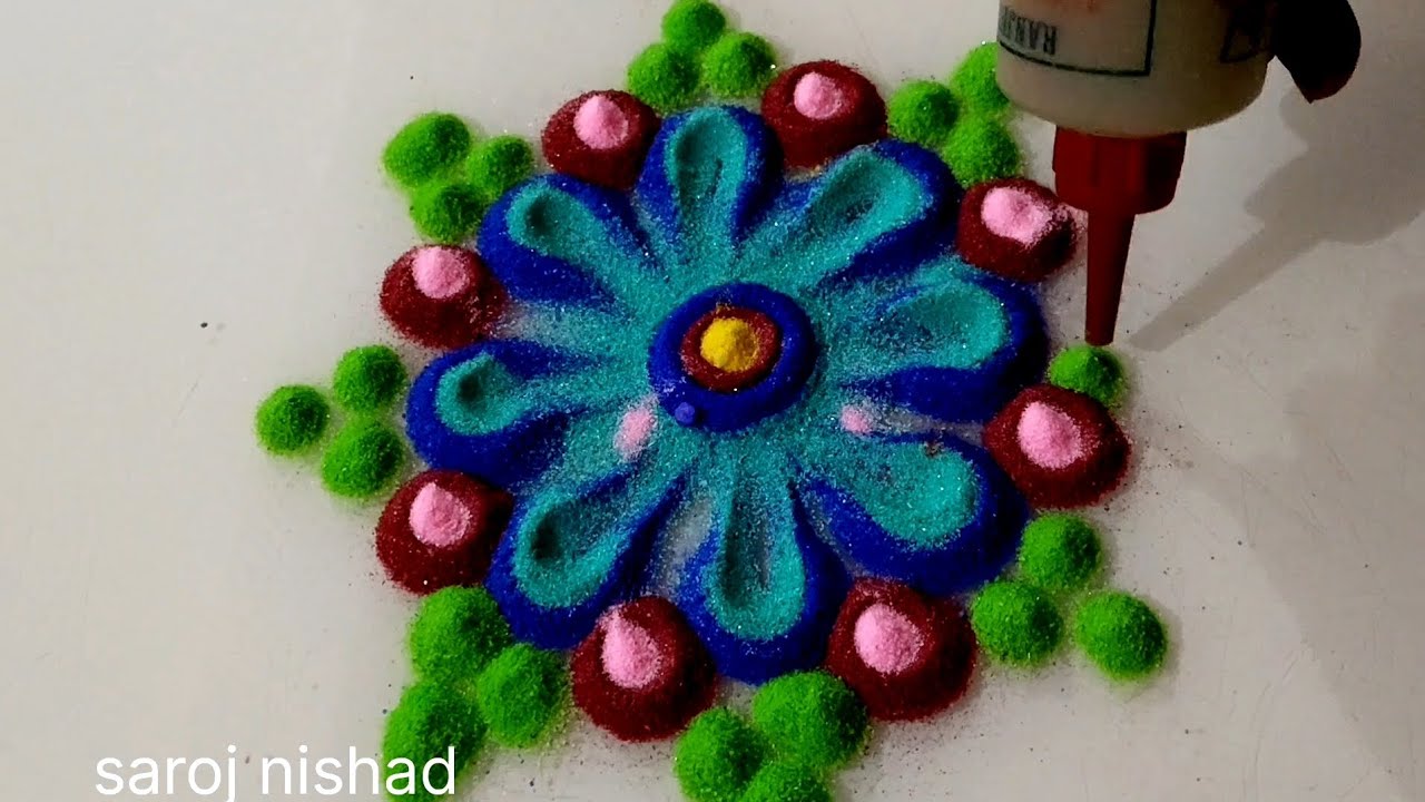 @sarojnishad810 🏵️ 2 beautiful festival rangoli design.🌼 Easy Colourful rangoli pattern.🌸sand art.🌷🌹