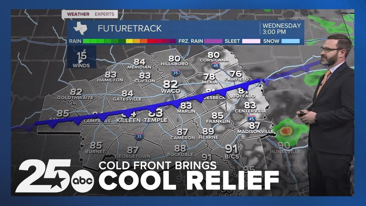 Cold Front Brings Cooler Temps & Showers to Central Texas - YouTube