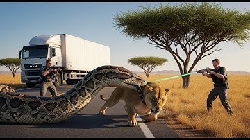 Brave Heroes Save Careless Mother Lion from Giant Python Attack After a Traffic Accident🐍