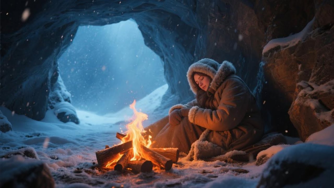 Quiet Winter Sleep Music Snowy Calm and Fireplace Light