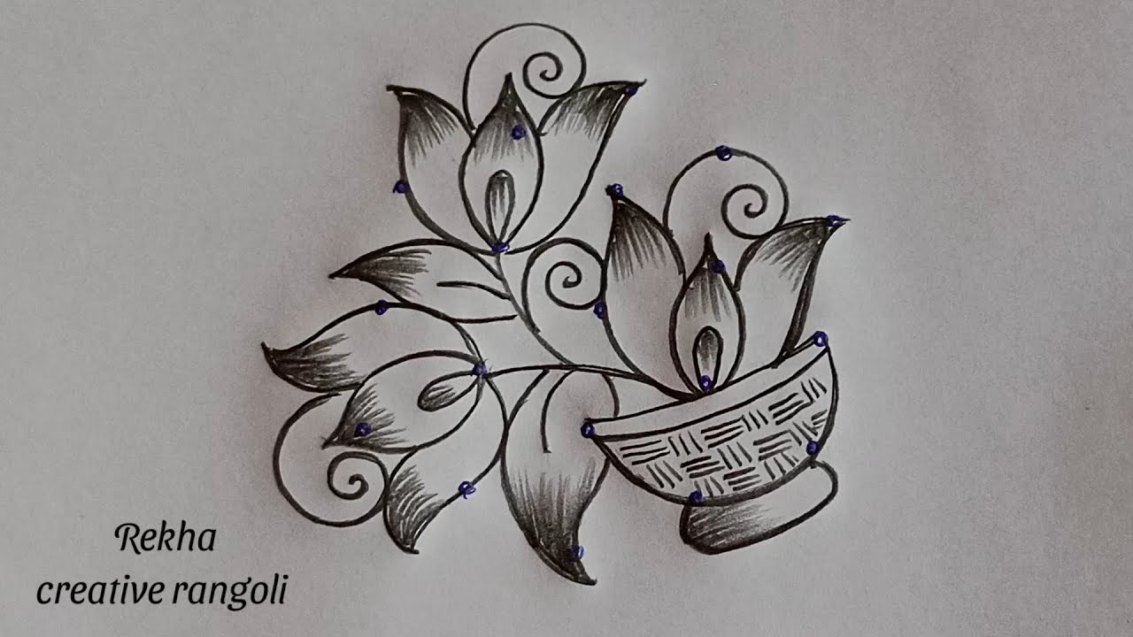 lotus flower rangoli (5*3) dots | easy kolangal| small rangoli designs @rekhacreativerangoli