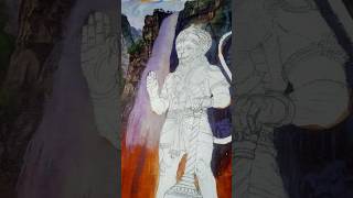 Hanuman Painting Progress 🙏 | Waterfall Background Comes to Life 🎨🔥 #shorts