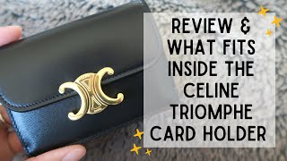 Celine Card Holder With Flap Triomphe In Black Shiny Calfskin Review What Fits Inside