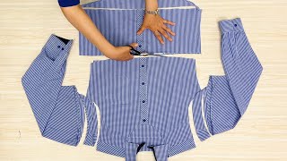 Удивительный способ превратить мужскую рубашку в женскую блузку всего за 10 минут (впечатляет)