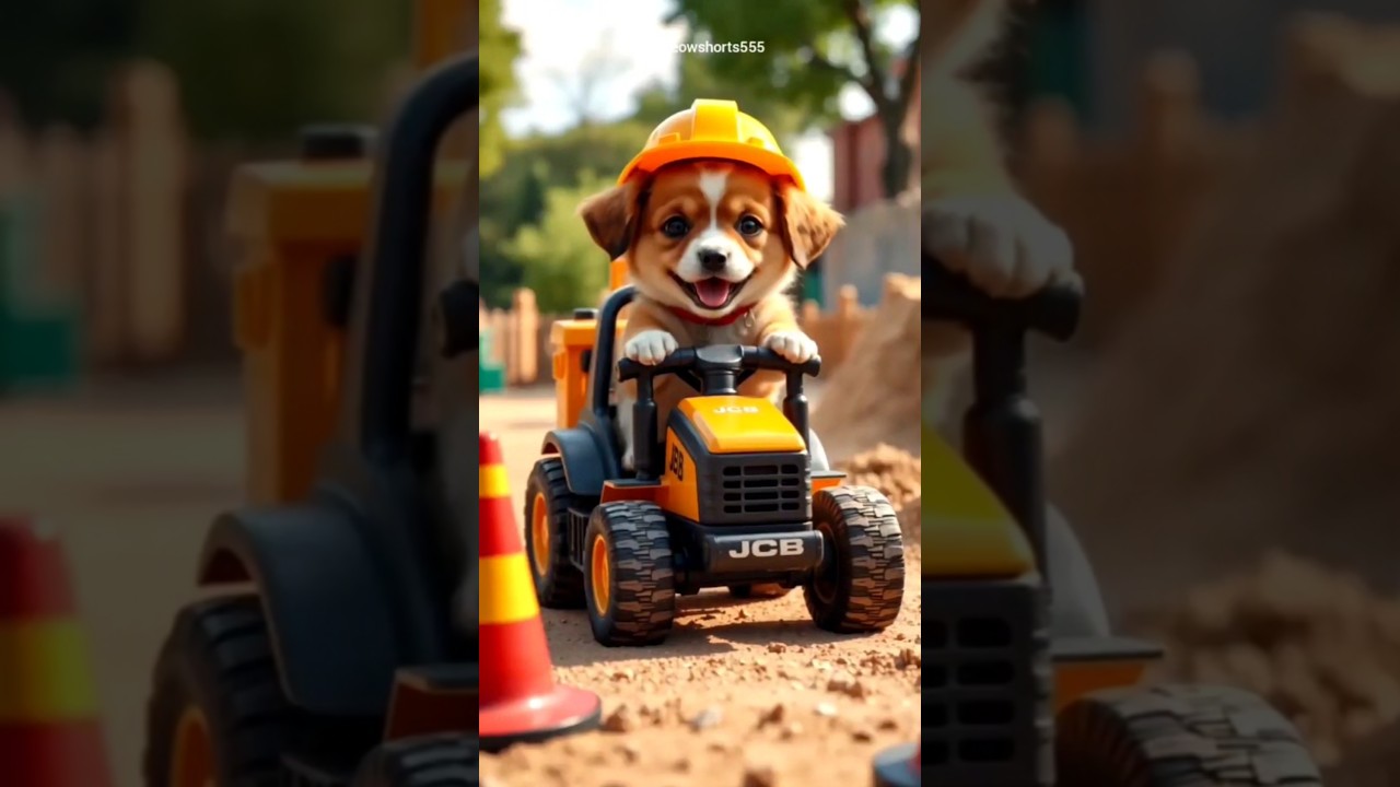 Puppy 🐶 Drives Mini JCB 🚜 