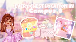 EVERY CHEST LOCATION IN CAMPUS 3! +How to easily get break in badge!🫖🎧🌷 ||Royale High|| *Repost*