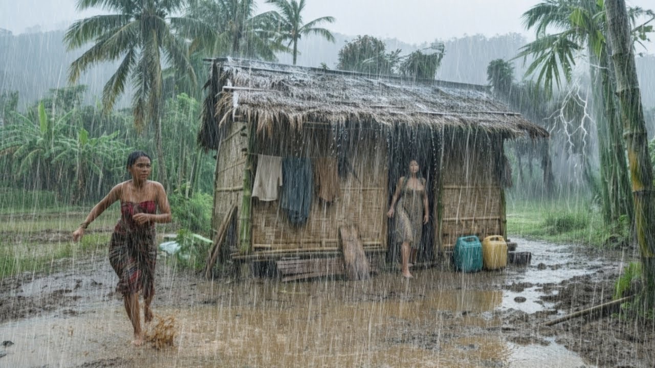 МОЖЕТЕ ЛИ ВЫ С ЭТИМ СПРАВИТЬСЯ? ⛈️ Сильный дождь и сильный ветер в сельской Индонезии 🌧️⚡ Преодолет