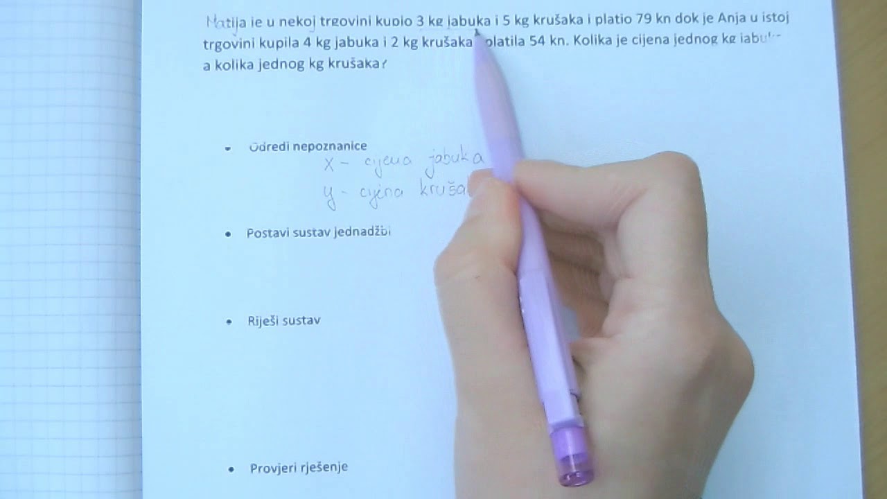 Sustav dviju linearnih jednadžbi s dvjema nepoznanicama - primjena i problemski zadaci