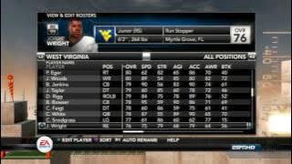 2011-2012 West Virginia Mountaineers American Football Team Roster NCAA Football 12