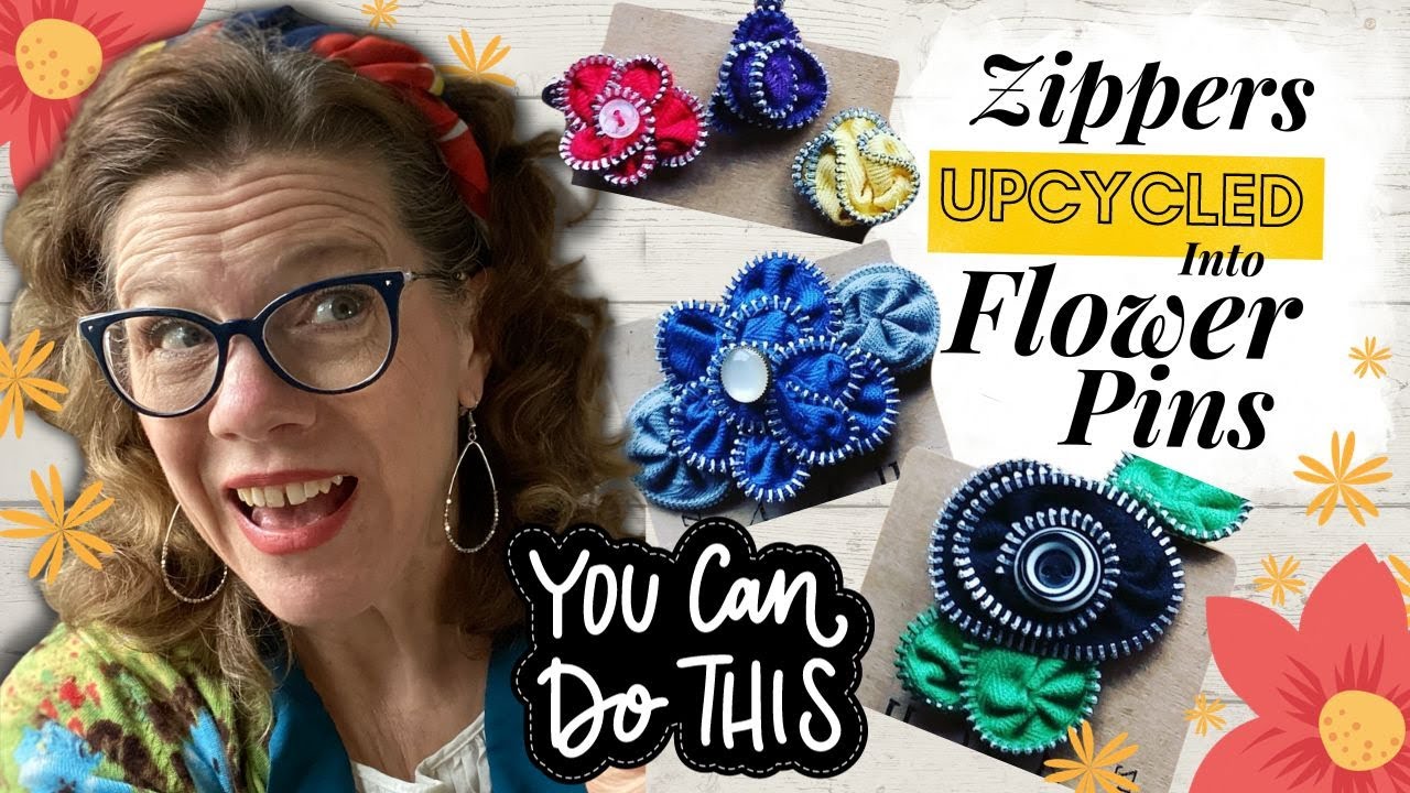 Vintage Zippers Remade into Flower Pins Upcycled Zipper Flower Brooch