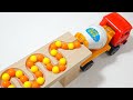 マーブルランレース☆HABAスロープ＆ミキサー車3台。Marble run race ☆ HABA slope & 3 mixer trucks.